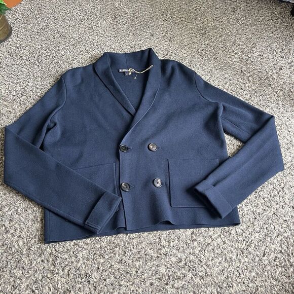 BROOKS BROTHERS Navy Blue Knit Double Breasted Cardigan Jacket Sweater S New - Picture 1 of 9